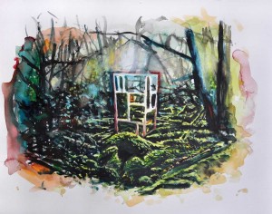 Intervention 6 - Objekt im Wald (38x48cm)
