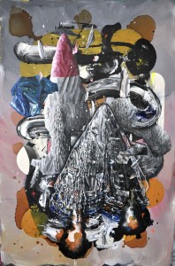 Intervention 172 - Moderne Landschaft mit Motte, Berg, Baum oder Rakete (180x120cm)_small
