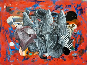 Intervention 173 - Organic landscape painting with trees, mountains or rockets (150 x 200 cm)